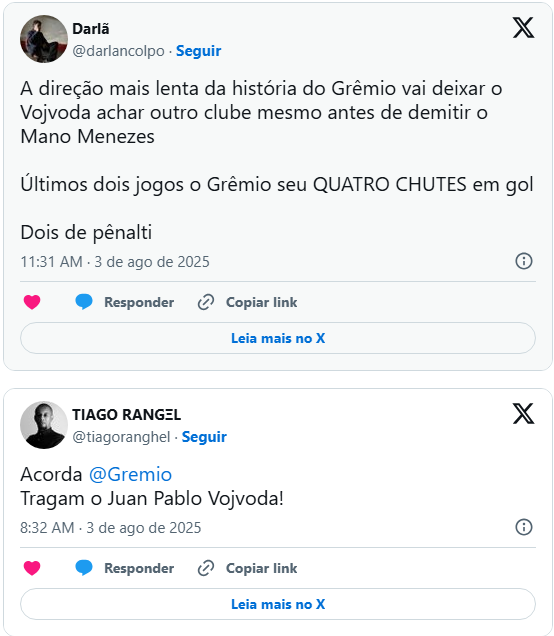 Torcida do Grêmio perde a paciência e exige reforços urgente: "Direção mais lenta da história"