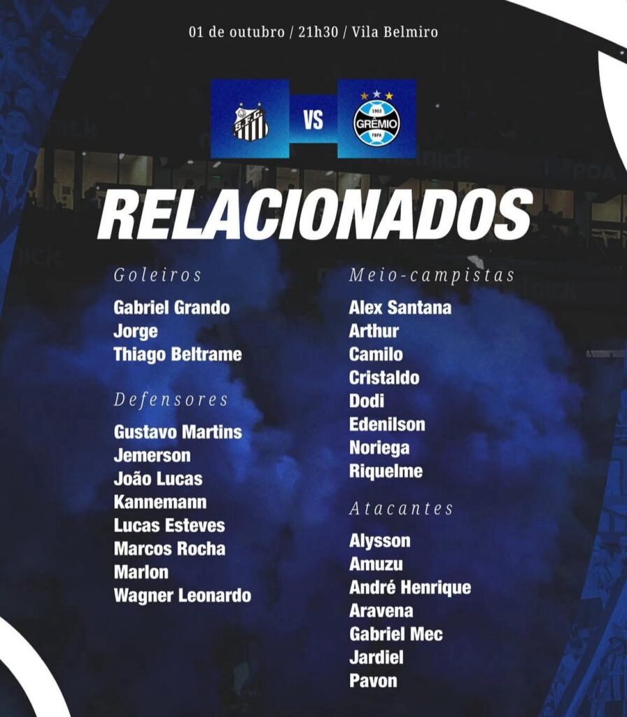 Grêmio define relacionados para encarar o Santos: Mano Menezes aposta em força máxima na Vila Belmiro